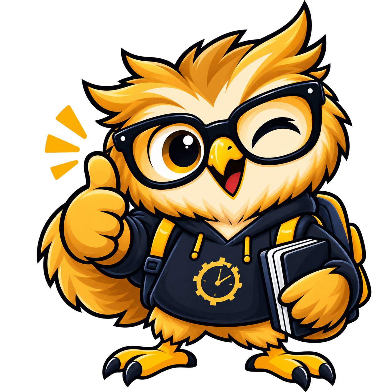 Chrono the owl mascot giving a thumbs up